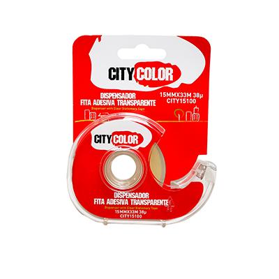 DISPENSADOR COM ROLO FITA ADESIVA 15MMX33M 38µ TRANSPARENTE CITYCOLOR CITY15100