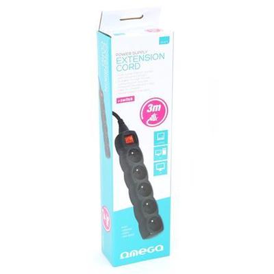 EXTENSÃO 05 TOMADAS TIPO FRANCÊS INTERRUPTOR+PROTEÇÃO 16A 3.0M OMEGA PRETA 41106